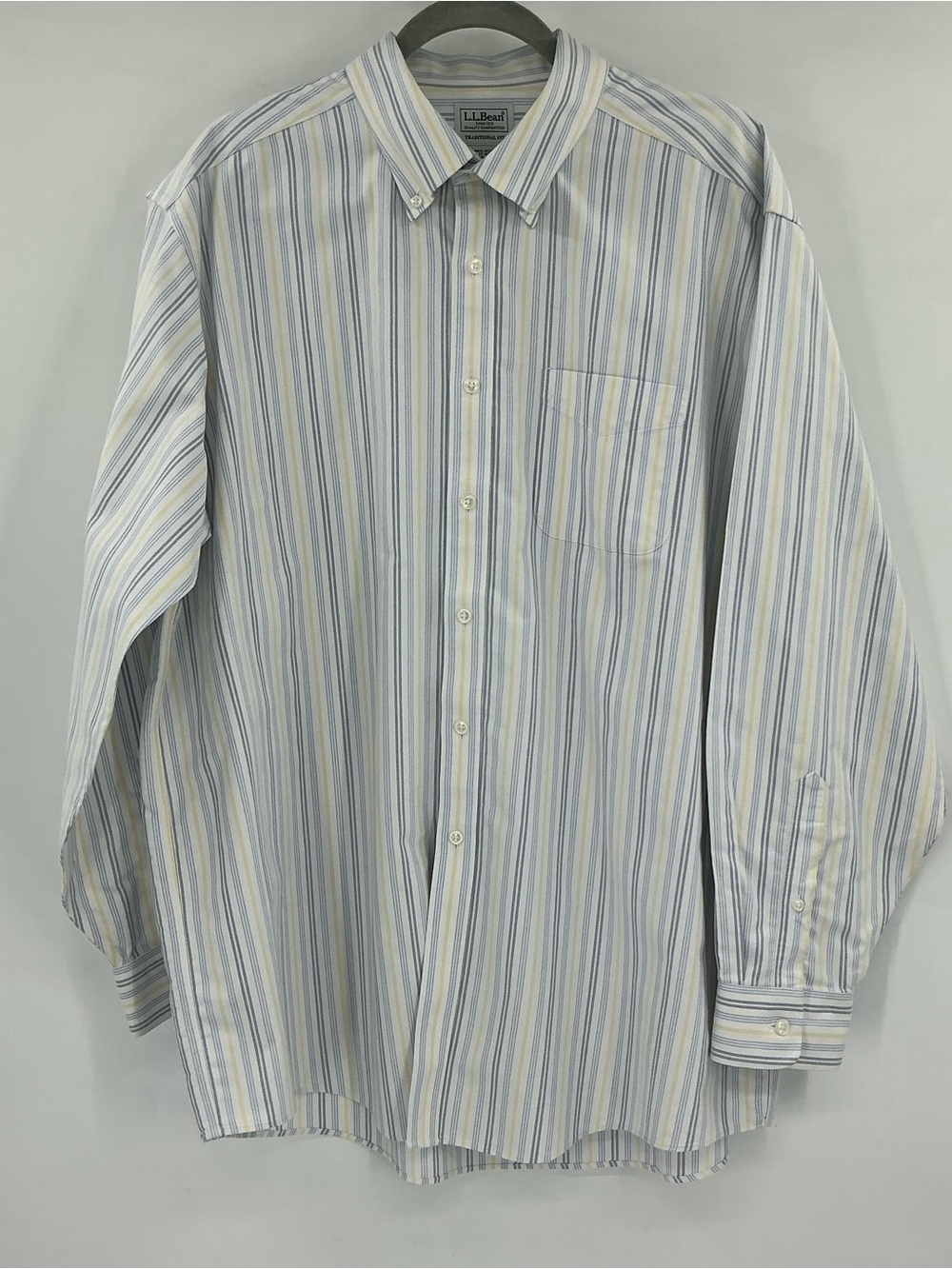 L.L. Bean Striped Dress Shirt in Blue, Yellow, and Cream